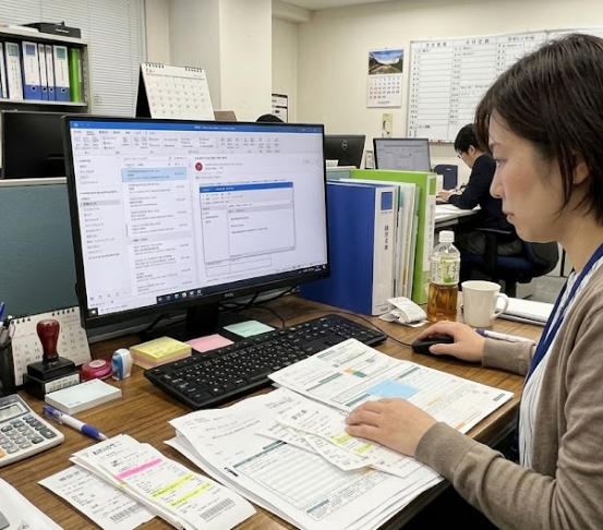 メールや請求書、レシートを確認する様子